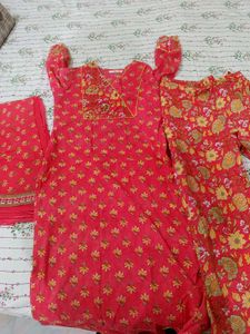 Vibrant Red Floral Kurta Set