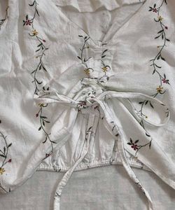 White Floral Print Wrap Top
