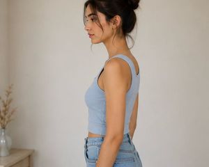 Light Blue Button-Front Crop Tank Top