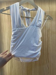 ZARA Chic White Halterneck Ruched Crop Top