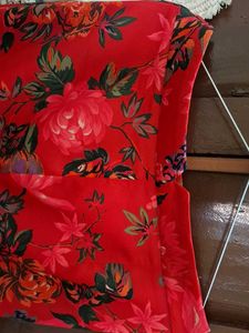 Zara Red Floral Print Midi Skirt