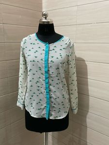 Chic White Printed Button-Up Top