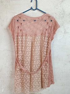 Sheer Pink Lace Shrug Top Sleeveless