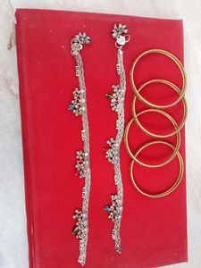 Ornate Anklets with Colorful Stones and bangles co