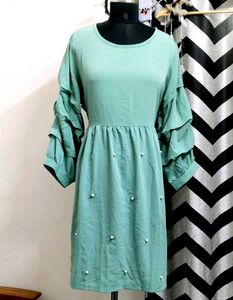 Pluss Green Olive Ruffled Sleeve Dress