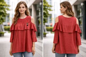 Ruffled Cold Shoulder Tunic Top