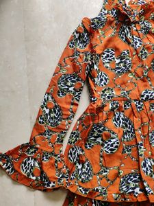 Printed Layered Sleeve Details Short Dress