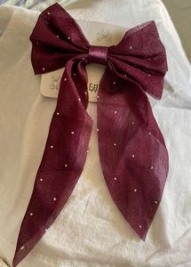 Burgundy Long tail Sparkle Hair Bow