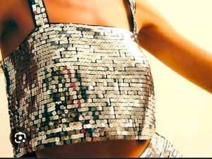 Shiny Silver Sequin Party Wear Top🌌