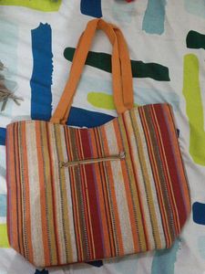 Striped Tote Bag with Buckle Detail