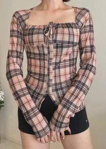 checked baddie top