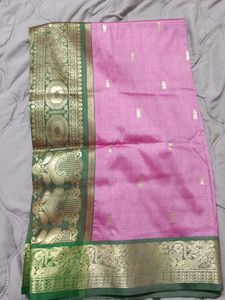 Beautiful Pink Saree with Green Border