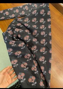 Beautiful Black Floral Print short Kurta