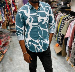 Men's Teal Abstract Print Shirt