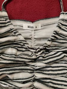 Striped Ruched Halter Neck Crop Top