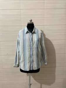 Oversized Striped Long Sleeve Button-Up Shirt