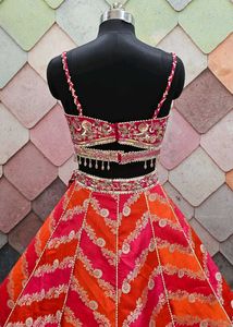 Vibrant Orange &amp; Pink Striped Lehenga Choli Set