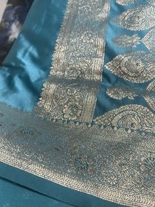 Teal Silk Saree with Gold Border