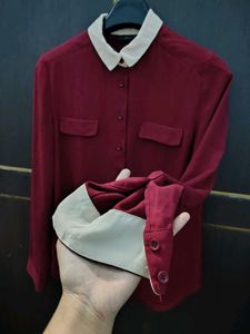 Maroon Collared Shirt with Contrast Cuffs