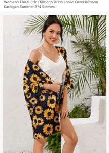 Floral Sunflower Print Kimono