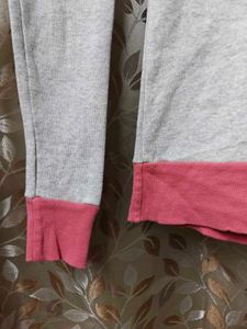 Gray V-Neck Sweatshirt with Pink Trim
