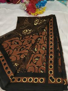Elegant Brown Floral Print Saree with blouse