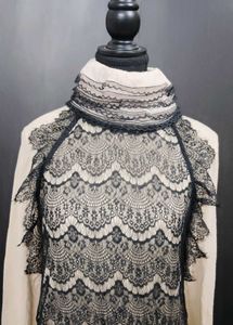 Elegant Lace Overlay Turtleneck Sweater