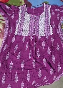 Elegant Purple Kurta with White Lace Detail