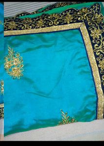 Stunning Teal Saree with Gold Embroidery