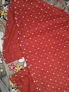 Chic Red Printed Top with Pearl Detail