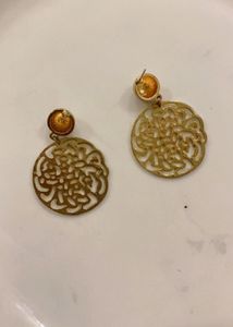 Elegant Gold Filigree Round Drop Earrings
