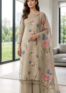 Daily wear cotton printed chikan kari 3 pc suit