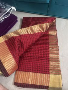 Elegant Red Silk Saree with Gold Border
