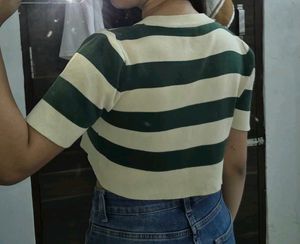Striped Cropped Knit Top