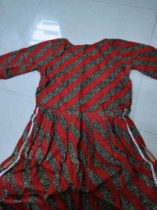 Red Kurta with Striped Pattern
