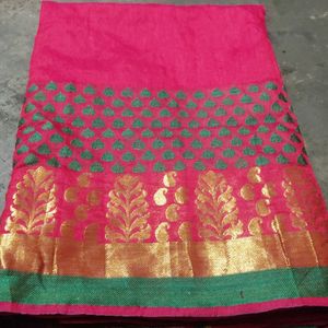 Pink & Green Embroidered Sari💚