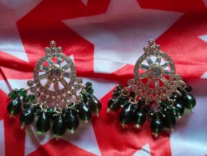Elegant Green Stone Jhumka Earrings