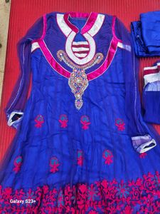 Blue & Pink Embroidered Anarkali Suit