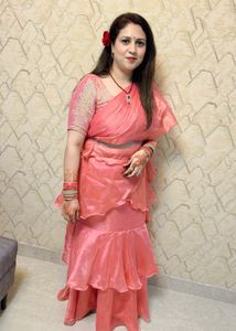 Elegant Peach pink Ruffled Saree