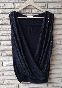 Women's Black Sequin Overlay Top
