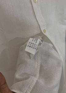 Zara White linen blend Band Collar Shirt