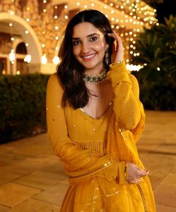 Shimmering Mustard Sequin Georgette Suit Set
