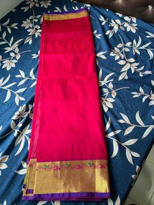 Rani Pink &amp; Royal Blue Paithani  Saree with Blouse