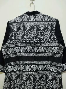 Ruhaans Black White Floral Print Kurta