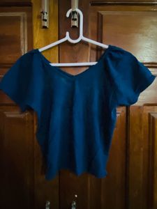 Blue V-Neck Short Sleeve Top