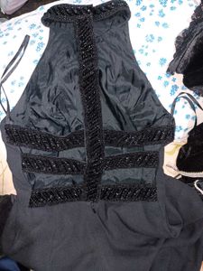 Elegant Black Halter Neck Beaded Dress