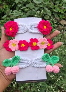 Handmade Crochet Hair Clips &amp; Bow Set