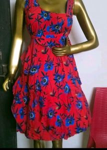 Beautiful Flower Printed Red Dress For Beach Side