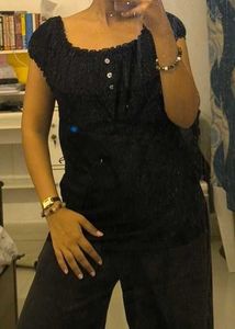 Chic Black Smocked Blouse