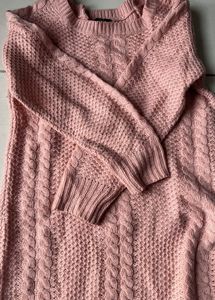 Peach Cable Knit Sweater Dress
